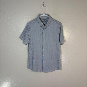 Rhone Shirt Mens Small Blue White Stripe Short Sleeve Button Down Stretch Tech